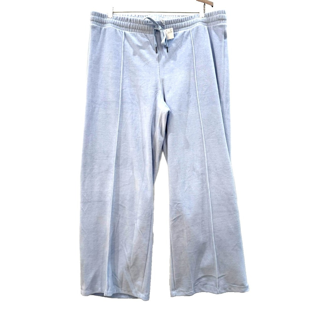 NWT Divided by H&M XL Blue Velour Wide Leg Pintuck Seam Jog Pants